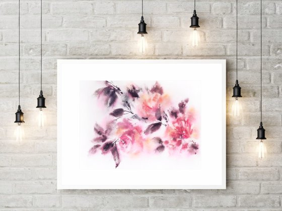 Watercolor flowers painting "Autumn roses-2"