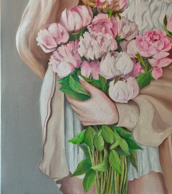 Portrait with peonies