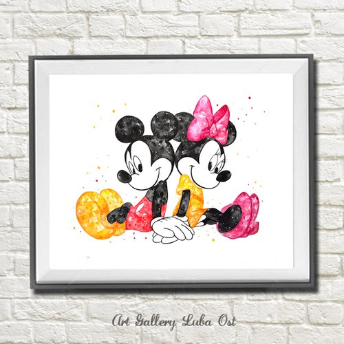 Mickey and Minnie Mouse, Watercolor by Luba Ostroushko