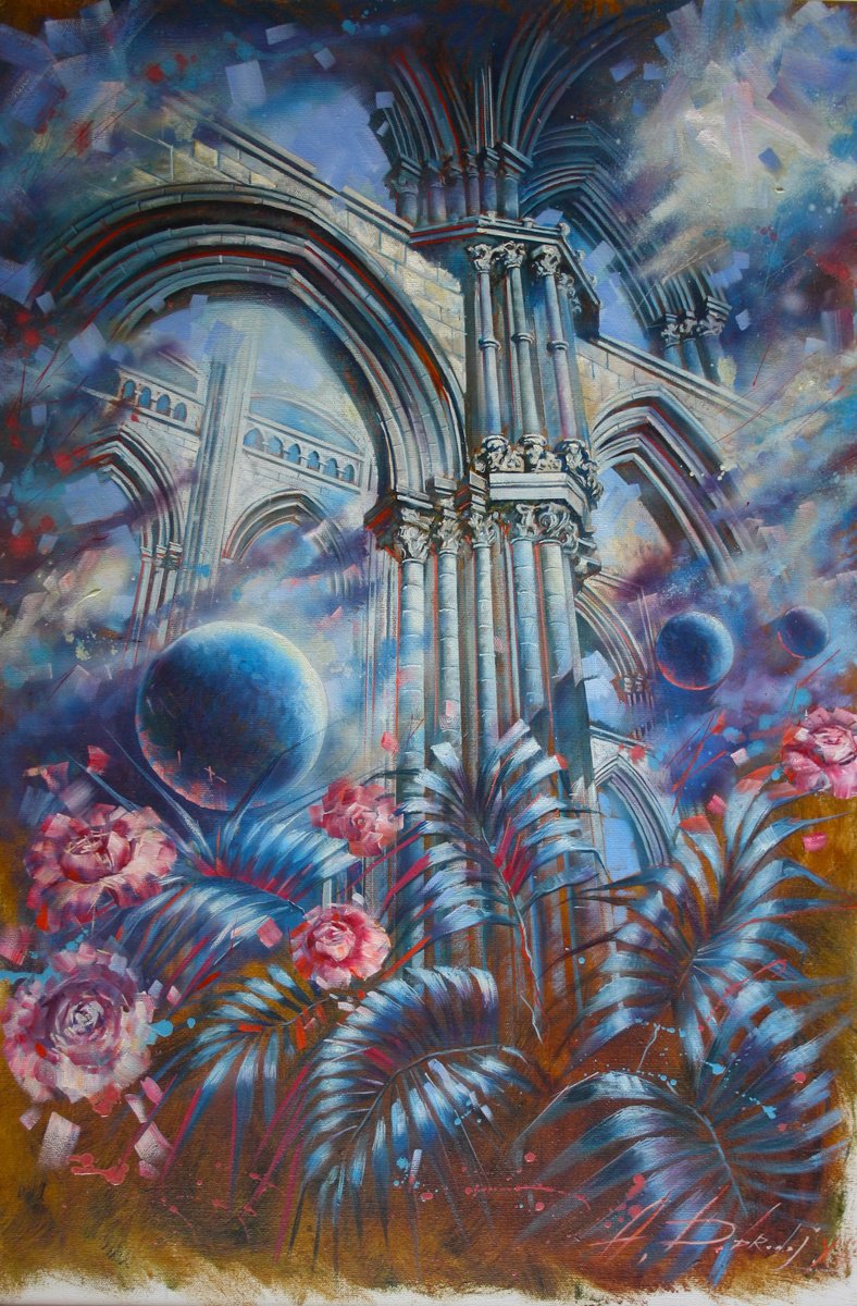 Impressionistic Cityscapes Oil Painting By Alexandr Dobrodiy, 37 X 53, Parade Of Planets, Original Artwork