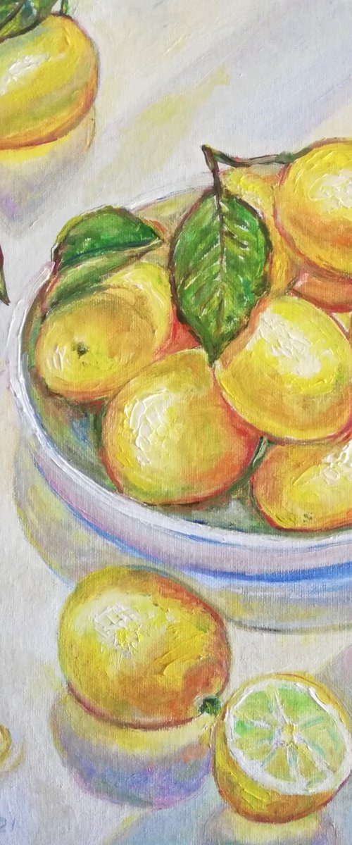 Lemons in a Bowl Kitchen Still-life 24x30cm/10x12 in by Katia Ricci