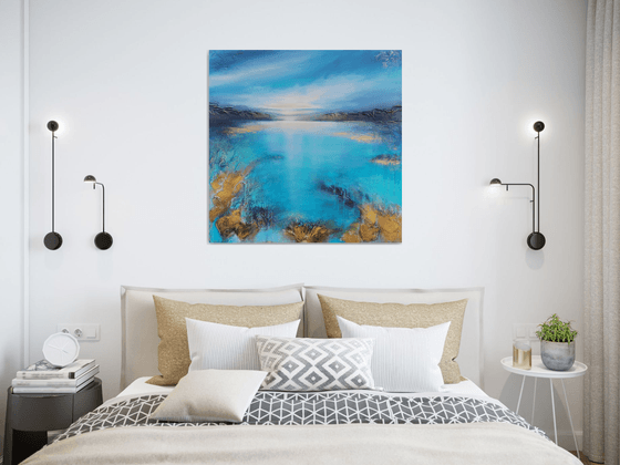 A beautiful large modern structured semi-abstract seascape painting "After the rain"