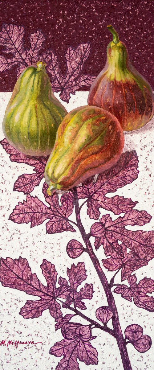 Still life Figs and fig branch by Mariia Meltsaeva
