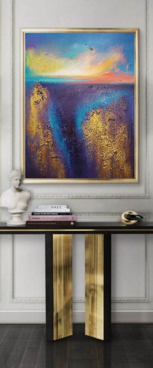Abstract seascape painting From the Deep / Original painting/ Free shipping by Larissa Uvarova