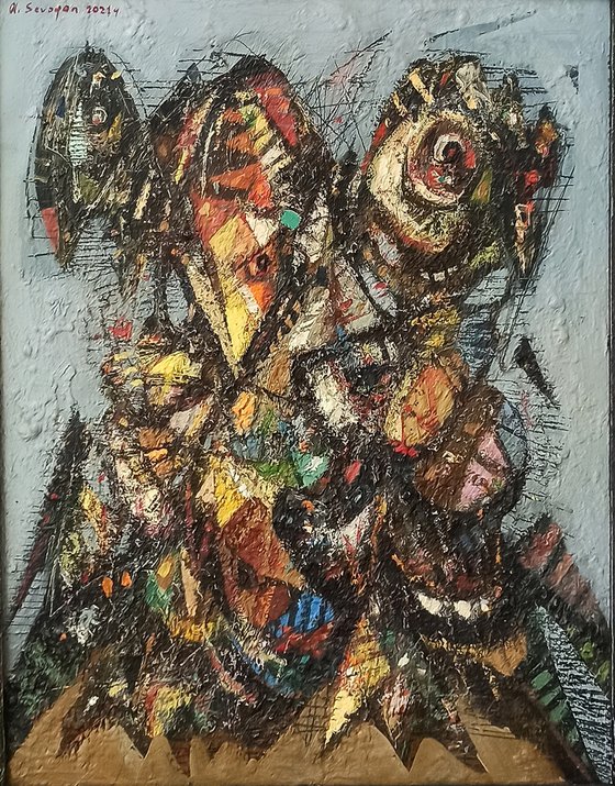 Abstract birds (40x50cm oil/canvas, framed)