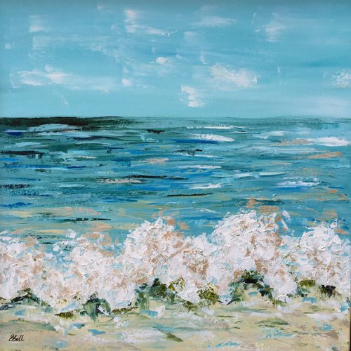 Tempting Tide - aqua seascape 24"x24" by Emma Bell