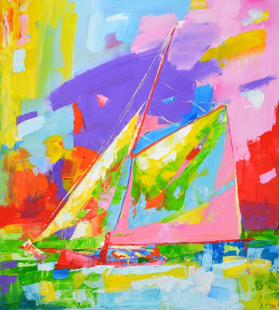 Yacht with a sail.