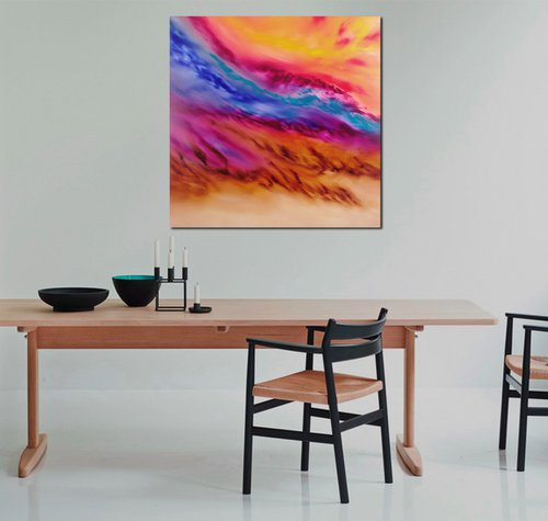 Le blè au vent, 80x80 cm, Deep edge, LARGE XL, Original abstract painting, oil on canvas by Davide De Palma