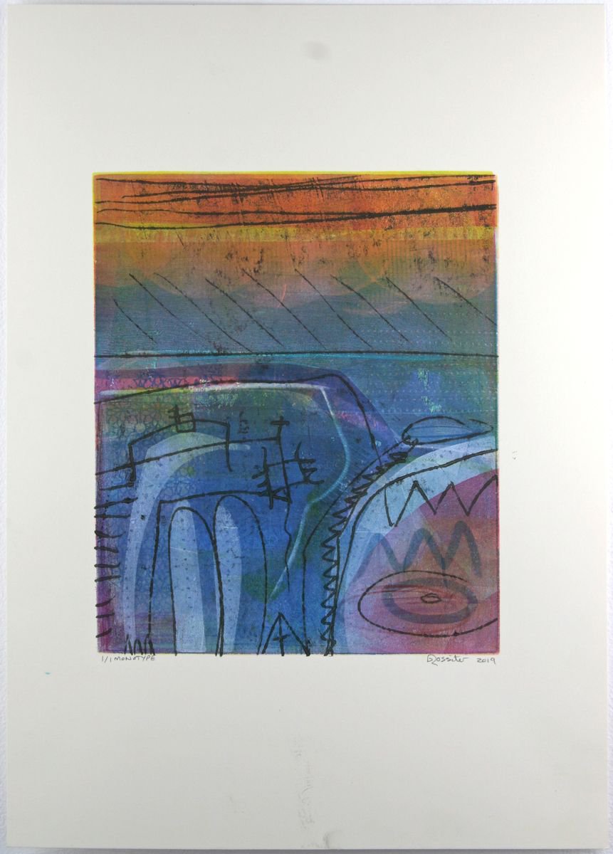 Kirk by the Bay - Unframed A3 Original Signed Monotype & Oil Transfer by Dawn Rossiter