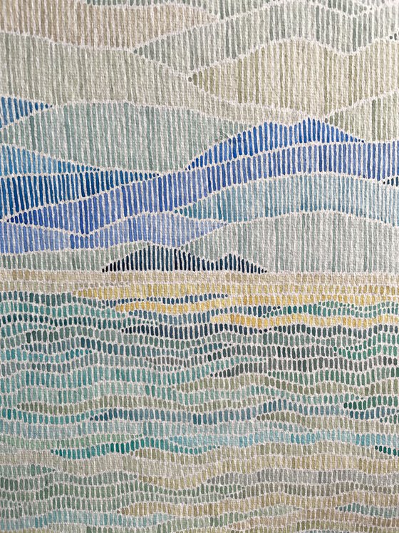 Abstract watercolor seascape with big clouds