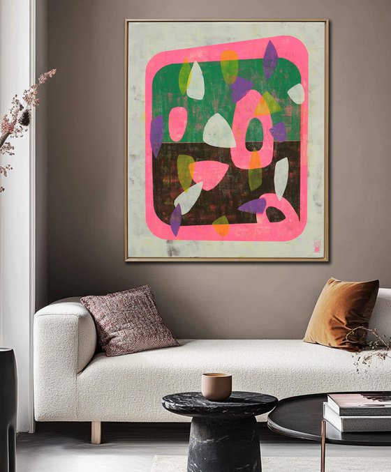 Fractured neon pink in green