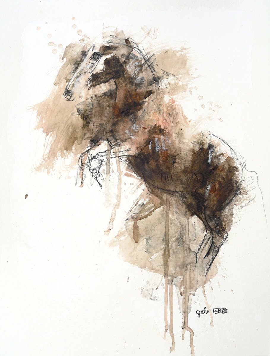 Expressive Animal Painting By Benedicte Gele, 12 X 16, Equine Nude 170T, Original Artwork