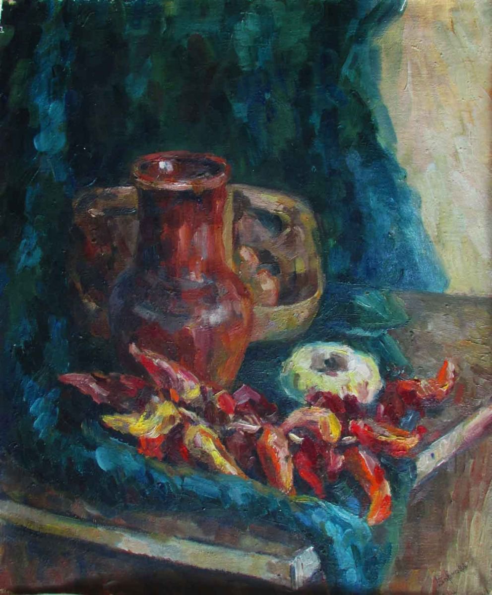 Impressionistic Still Life Oil Painting By Kateryna Bortsova, 20 X 24", Pepper, Original Artwork