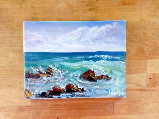 Pretty Little Seascape (2017) Original Oil Painting  | Original Hand-painted Art Small Artist | Mediterranean Europe Impressionistic