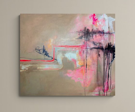 "Endorphins" beige abstract painting / pink abstract / medium painting / 60*70 cm