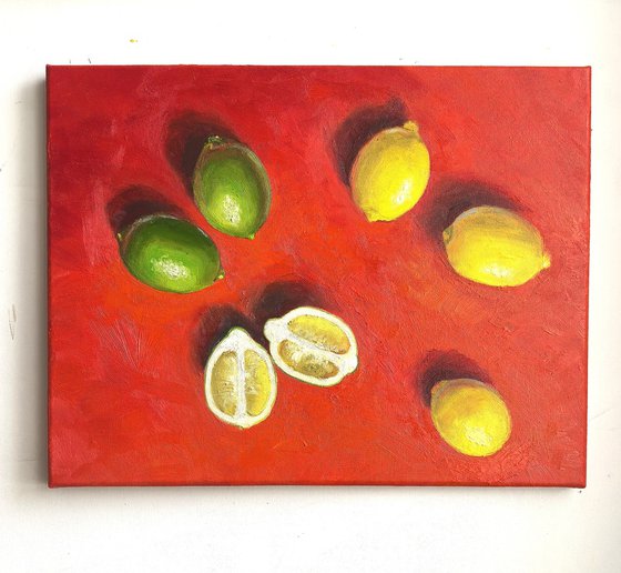 Lemon on red background