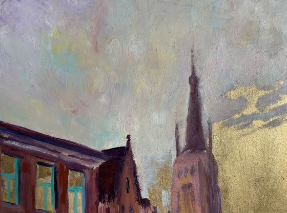 Bruges golden oil painting