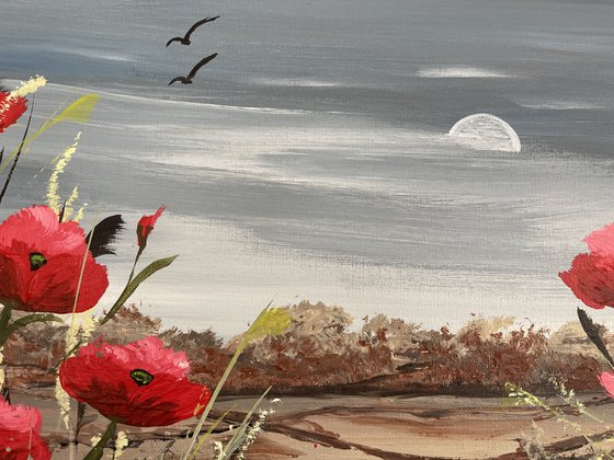 Red Poppies on a Panoramic Canvas