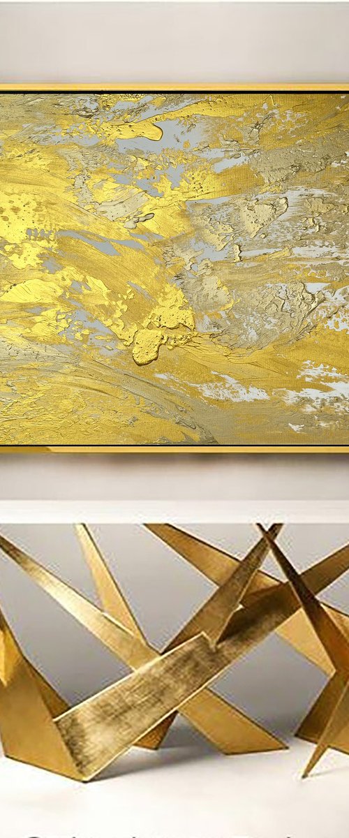 Golden Expressive Abstract Painting. Gold luxury art. by Marina Skromova