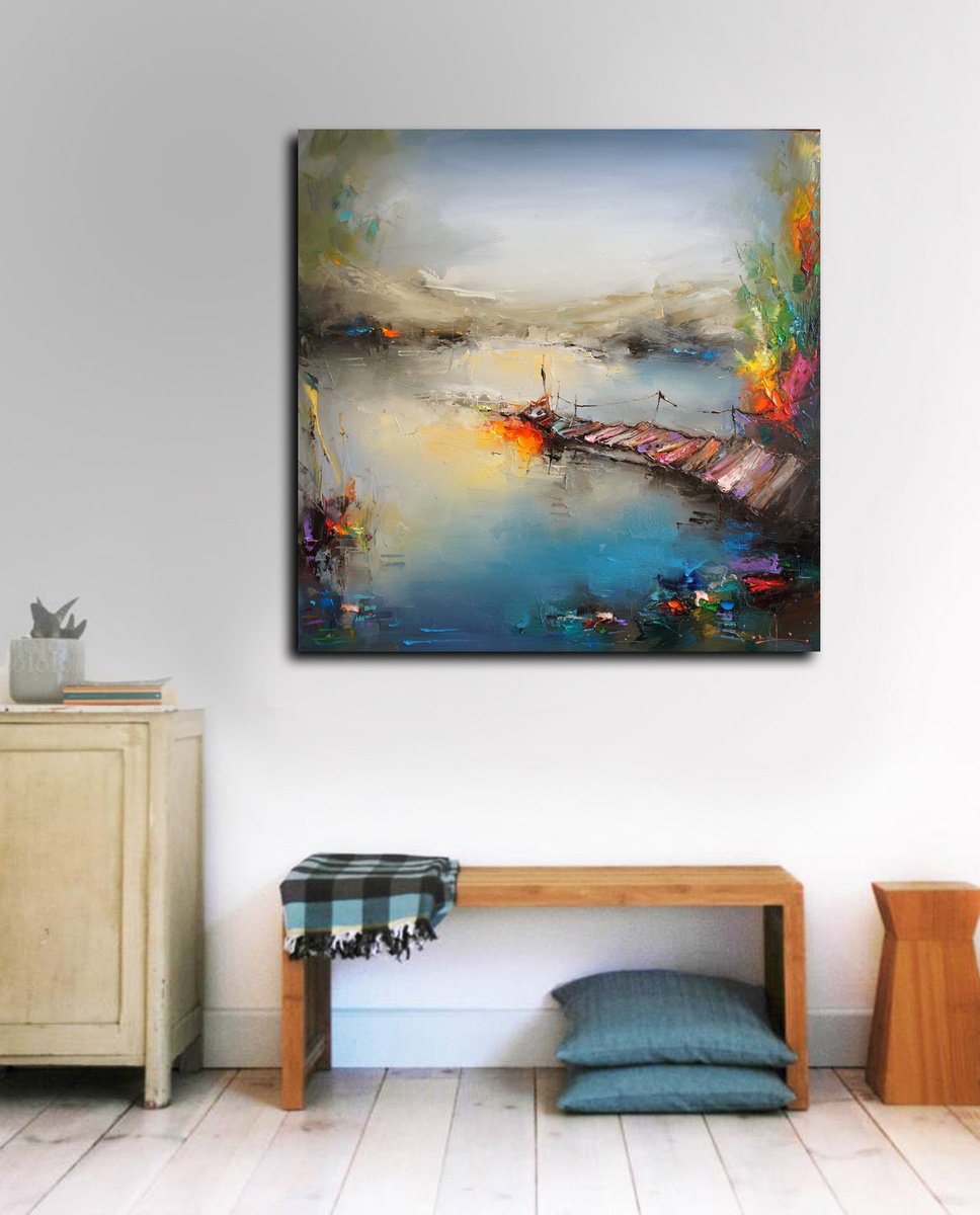 Expressive Landscape Oil Painting By Stanislav Lazarov, 39 X 39", Dreaming Summer, Original Artwork