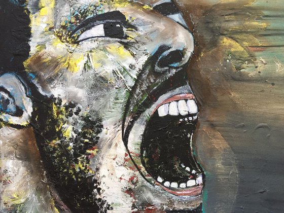 Shout Portrait of Man Shouting, Anger Management, Anxiety Watch,  People Art Face Portrait Expression Anger Art For Sale Buy Art Online 40x40cm Gift Ideas Original Art Unique Artwork Paintings on Canvas Free Shipping
