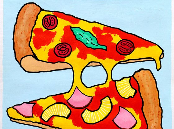 Three Slice Pizza Pop Art Painting On A3 Paper (Unframed)