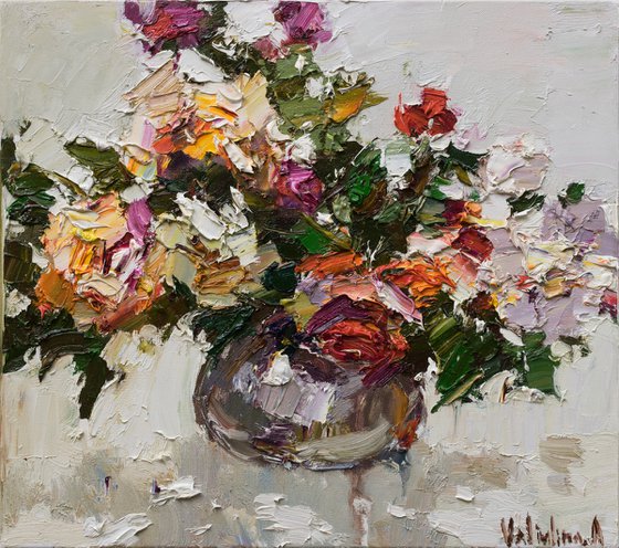 Roses in a vase  Still life painting- Original impasto oil painting