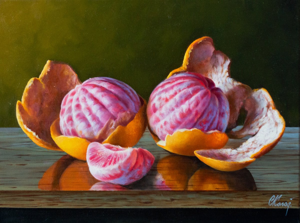 Photorealistic Still Life Oil Painting By Kolodyazhniy Sergey, 16 X 12", Still Life With Grapefruit/21, Original Artwork