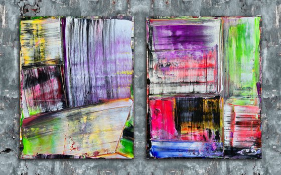 "You Pretty Things" - Original PMS Abstract Acrylic Painting Diptych On Canvas - 48" x 30"