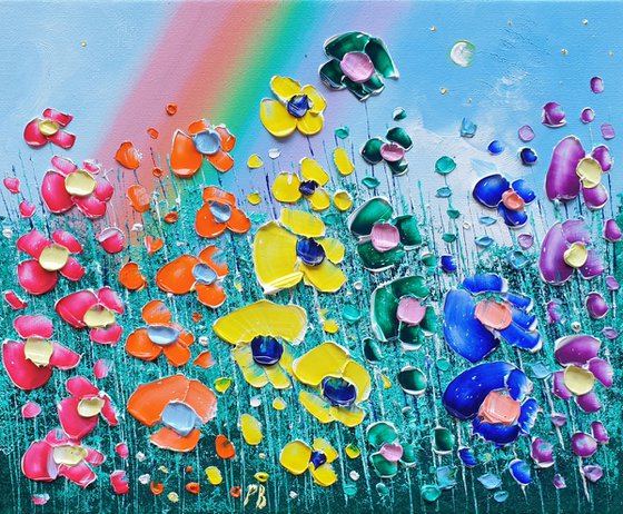 "Rainbow Meadow Flowers in Love"
