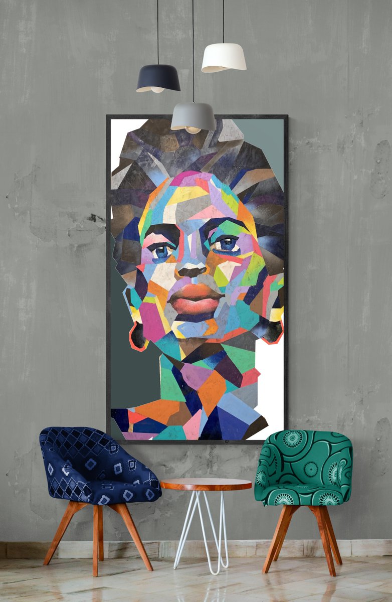 Super Big XXL Painting - Bright African girl - Pop Art - Bright - Portrait - Geometric p... by Yaroslav Yasenev