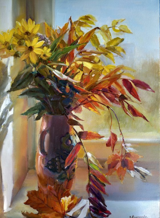 Autumn still life on the windowsill