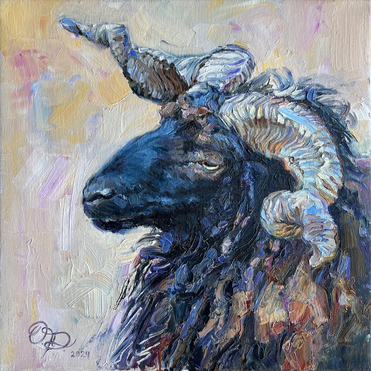 Impressionistic Animal Oil Painting By Olha Dashkevych, 12 X 12", Lord Of The Meadow, Original Artwork