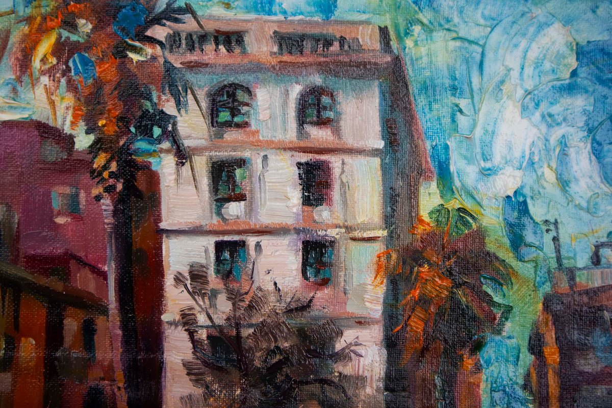 Photorealistic Cityscapes Oil Painting By Kateryna Bortsova, 14 X 6", Landscape Oil Painting Remembering Summer, Artfinder