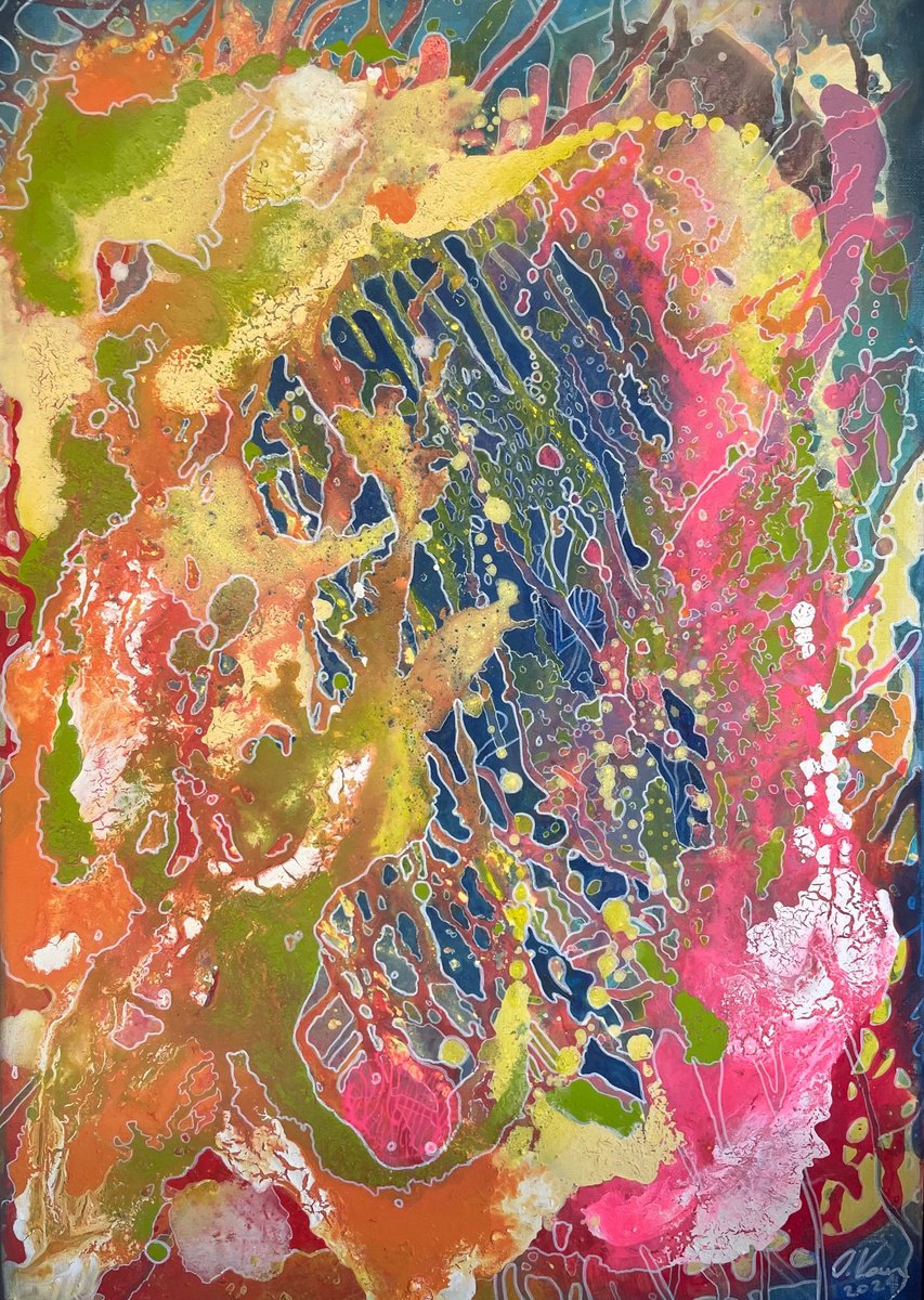 Abstract Acrylic Painting By Oksana Vasylyeva, 20 X 28", Memories, Original Artwork