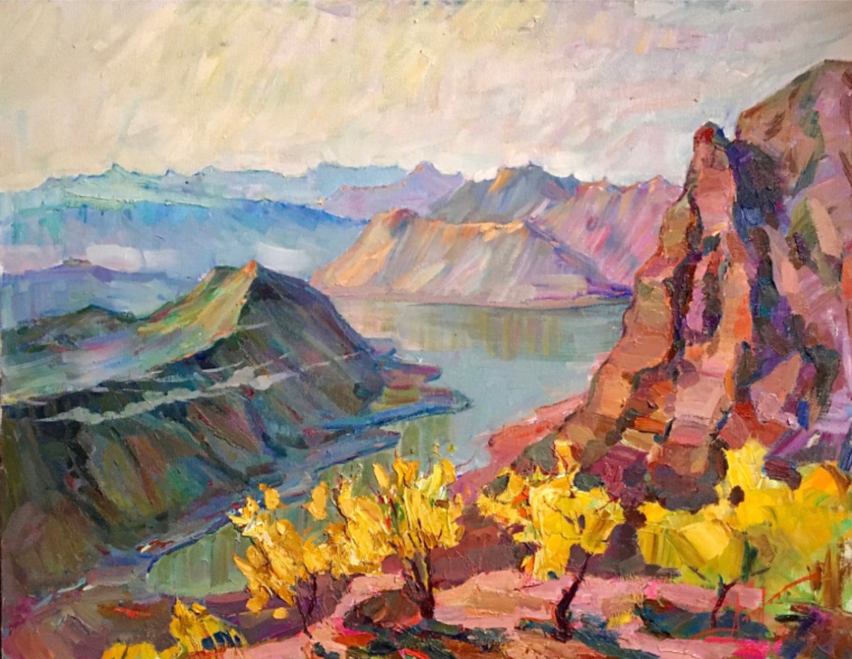 Impressionistic Landscape Oil Painting By Oleksii Chebotaru, 36 X 28", Kotor Bay, Original Artwork