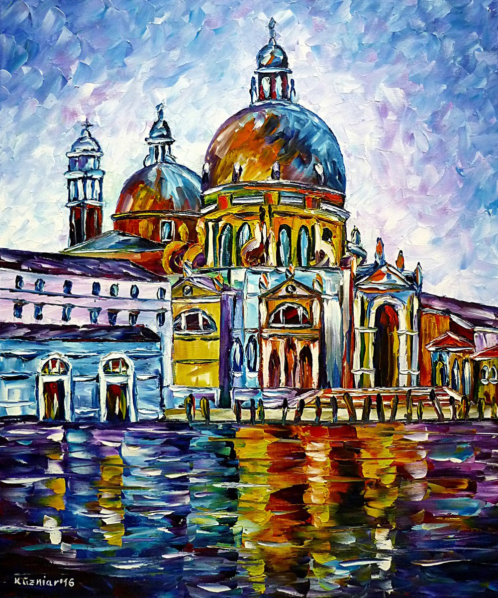 Expressive Cityscapes Oil Painting By Mirek Kuzniar, 20 X 24", Santa Maria Della Salute, Original Artwork