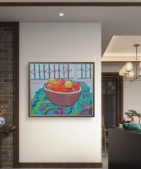 Still life with oranges and lemons.