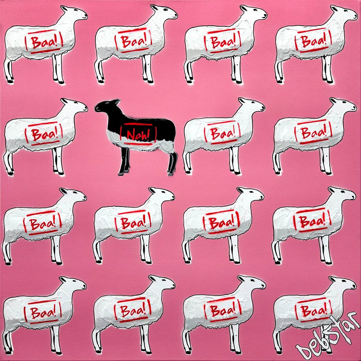 Urban And Pop Acrylic Painting , The Black Sheep - Pink 61Cm X 61Cm By Deborah Lang, 24 X 24, Artwork For Sale On Artfinder