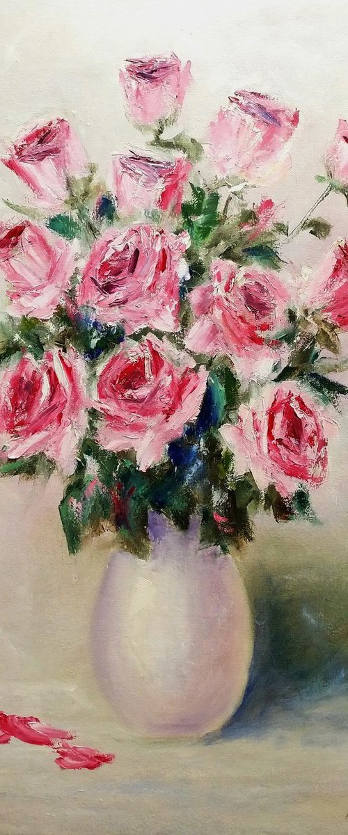 Pink roses 50x70 cm by Oleh Rak