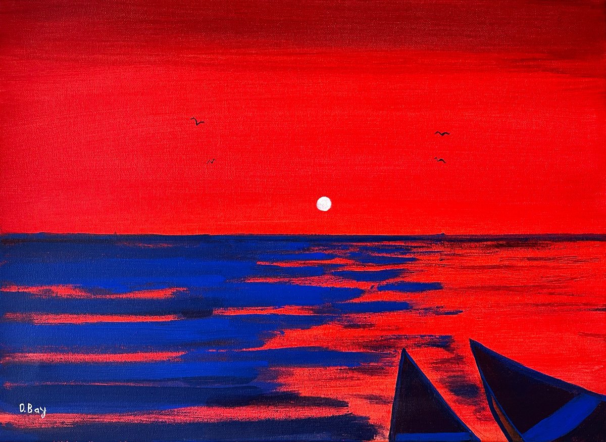 Acrylic Painting , Watching The Sunset By Olesya Bay, 20 X 14, Artwork For Sale On Artfinder