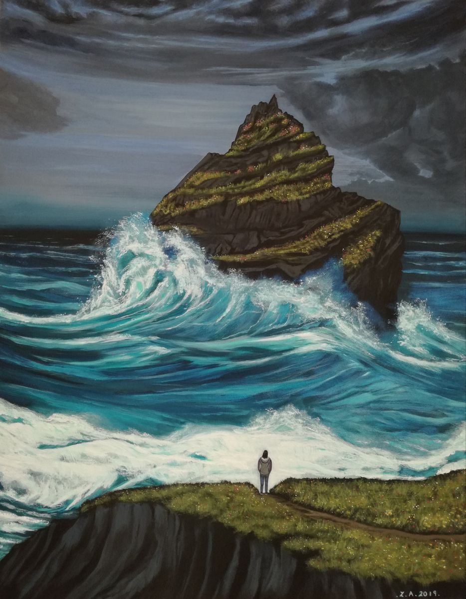 Landscape Acrylic Painting By Zoe Adams, 16 X 20", Over The Edge., Original Artwork