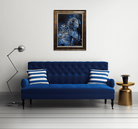 Stunning dark blue enigmatic abstract angel signed by master O Kloska