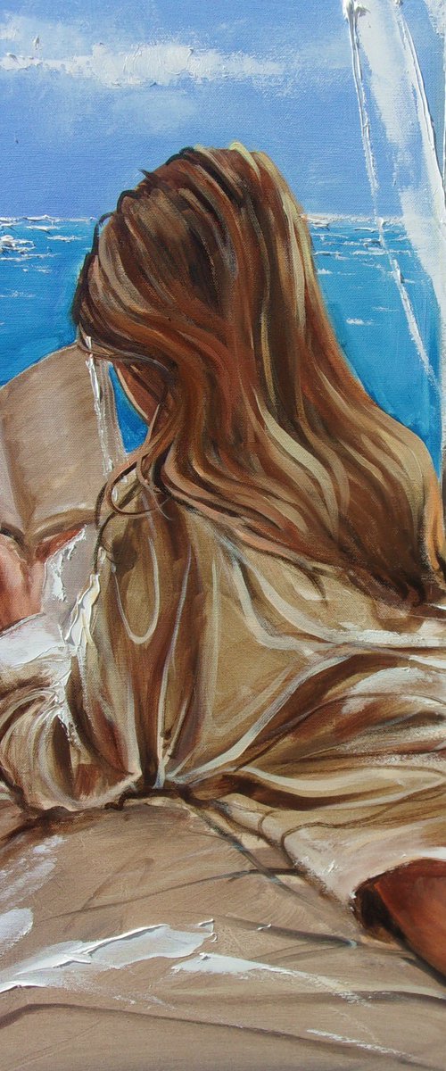 " HOTEL WINDOW WITH BOOK READING " by Monika Luniak