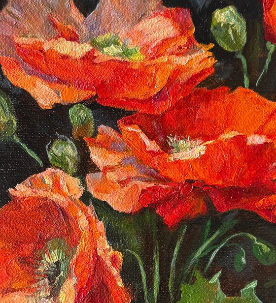 Poppies: Flame (diptych, 2 panels)