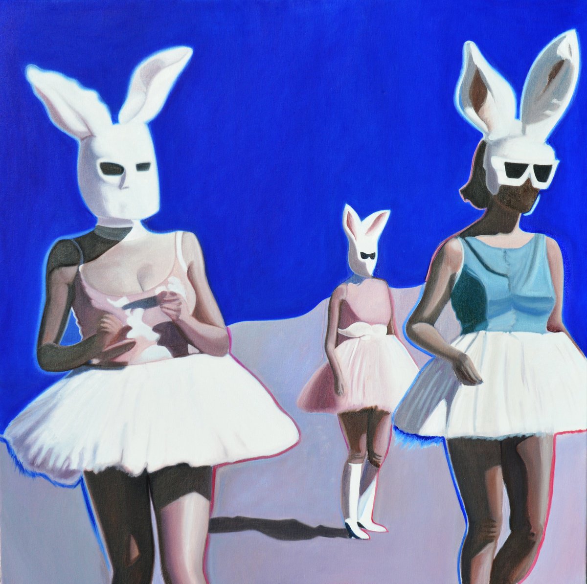 Surrealistic Portrait Oil Painting By Roman Sedlak, 31 X 31", Bunnies, Original Artwork