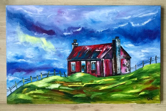 Old house. THE ENGLISH Countryside LANDSCAPE, OIL PAINTING. OFFICE URBAN WALL ART