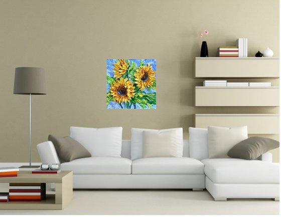 Sunflowers on blue II