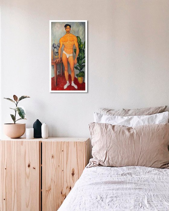 RETRO BOY by Yaroslav Sobol - (Inspired by Amedeo Modigliani Modern Impressionistic Figurative Oil painting of a Man Gift Home Decor)