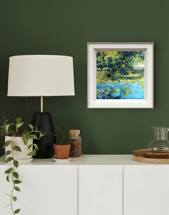 Waterlilies pond under the oak trees